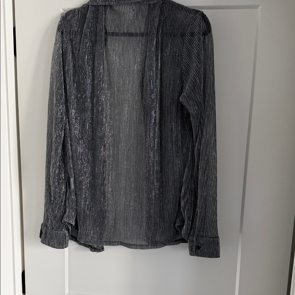 Oversized Silver Sheer Button-Up Shirt - Picture 2 of 4